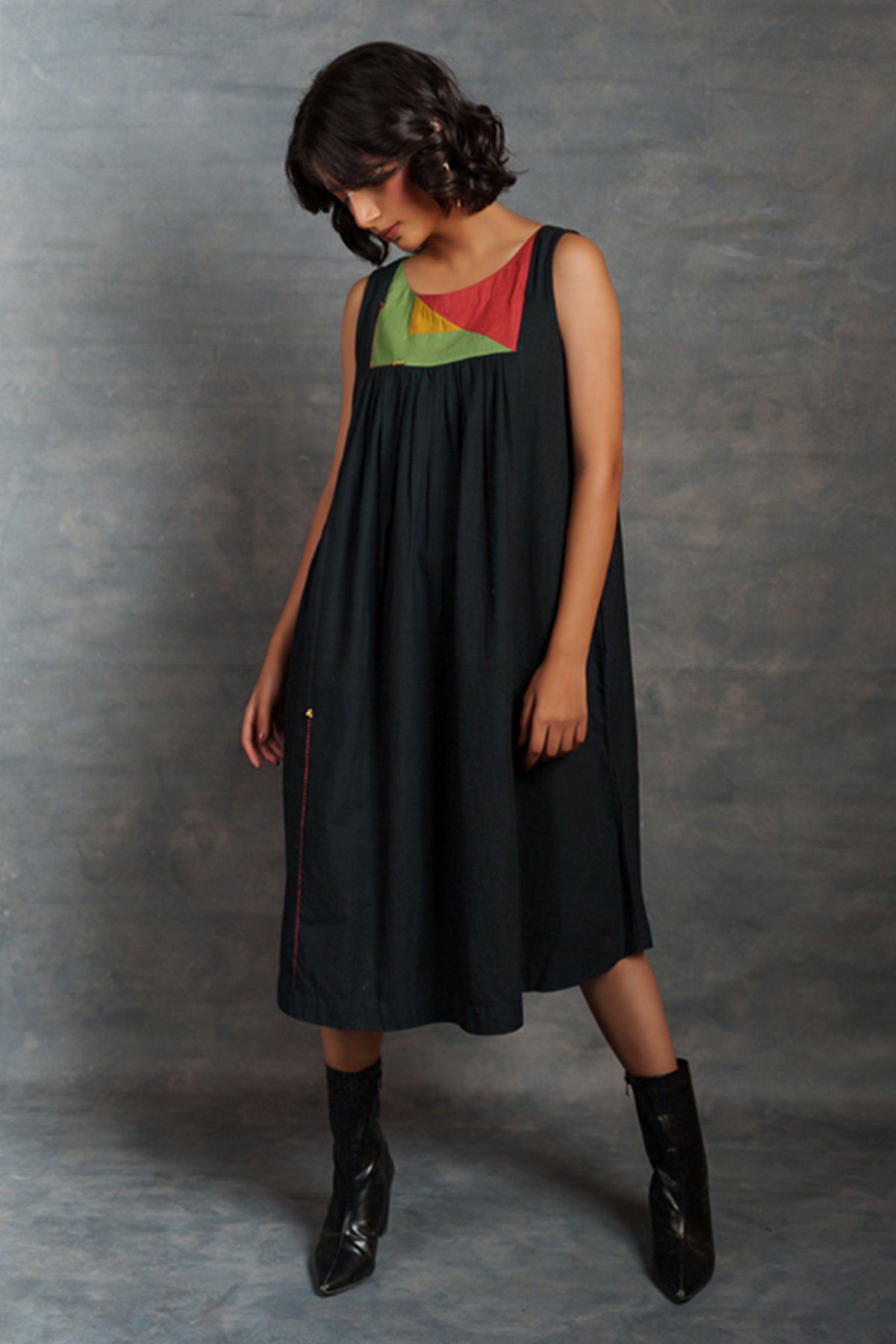 Buy Black Sleeveless Cotton Dress by Thread Game for women online at ScrollnShops
